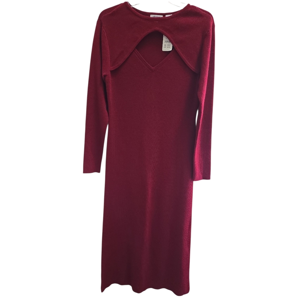 Reflections Burgandy Mock Neck Long Sleeve Sheath Dress SZ S